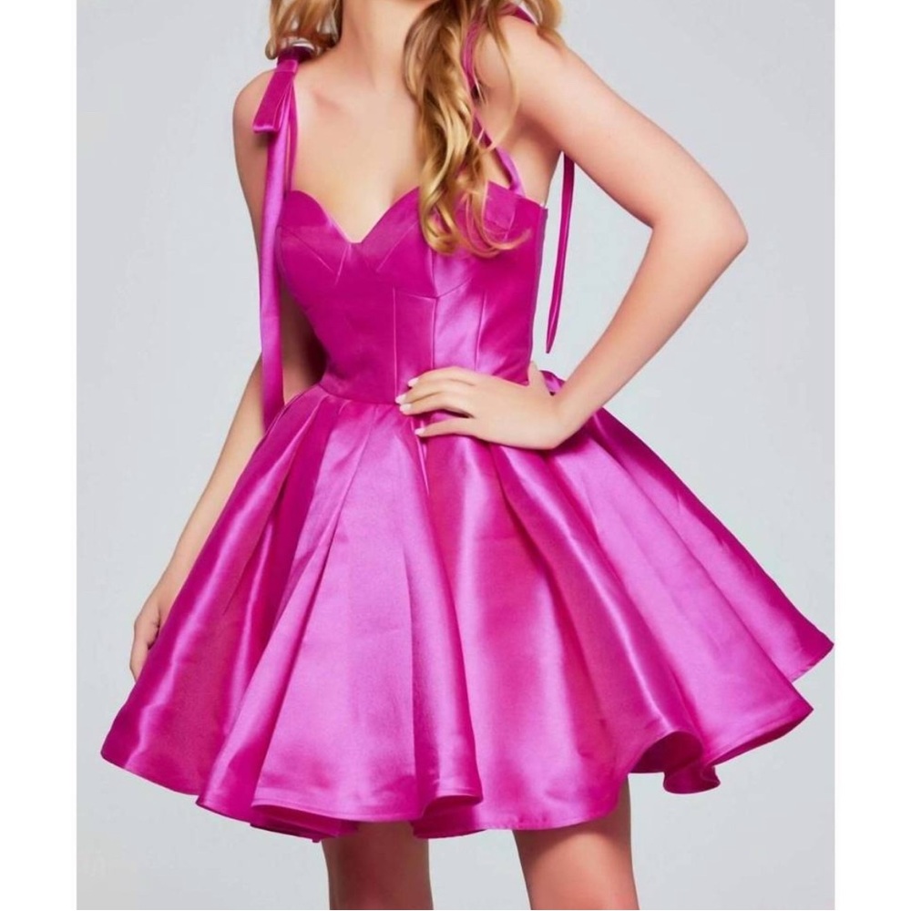 NEW JOVANI satin short sleeveless a-line dress in hot pink Size 10